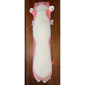 Mewaii Long Cat Plush Pillow Pink And White 21" Kitten Kids Body Pillow Snuggler
